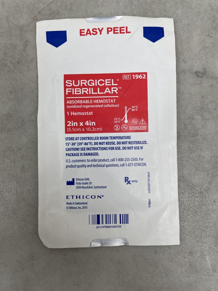 1962 - ETHICON - Surgicel Original Absorbable Hemostat, 2 x 4 in., (EA) - ( Expiry Date: 2021-05-31 )