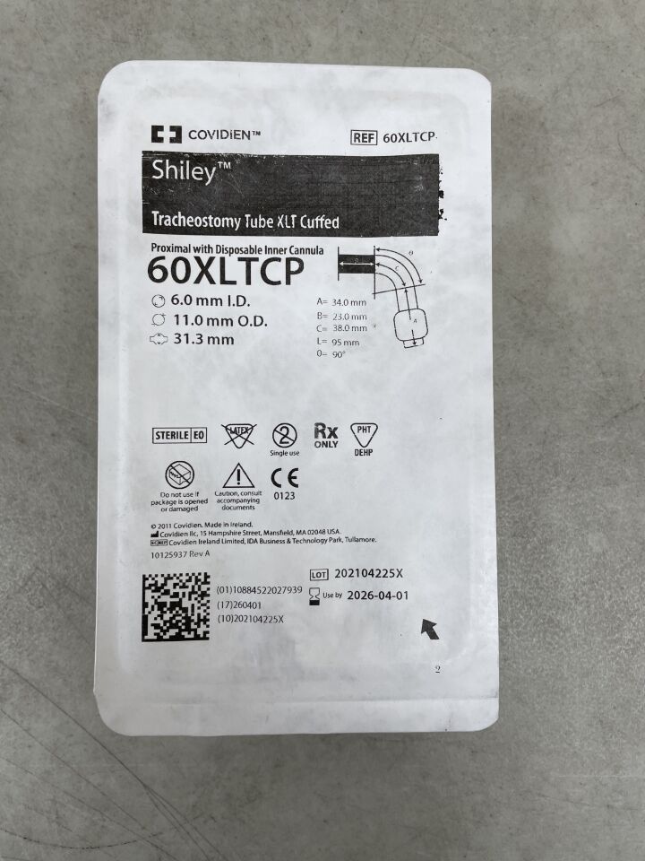 60XLTCP - COVIDIEN - Shiley Cuffed XLTCP Extended-Length Tracheostomy Tube with Inner Cannula, Proximal, 6 mm ID , ( EA ) - ( Expiry Date : 2026-04-01 )