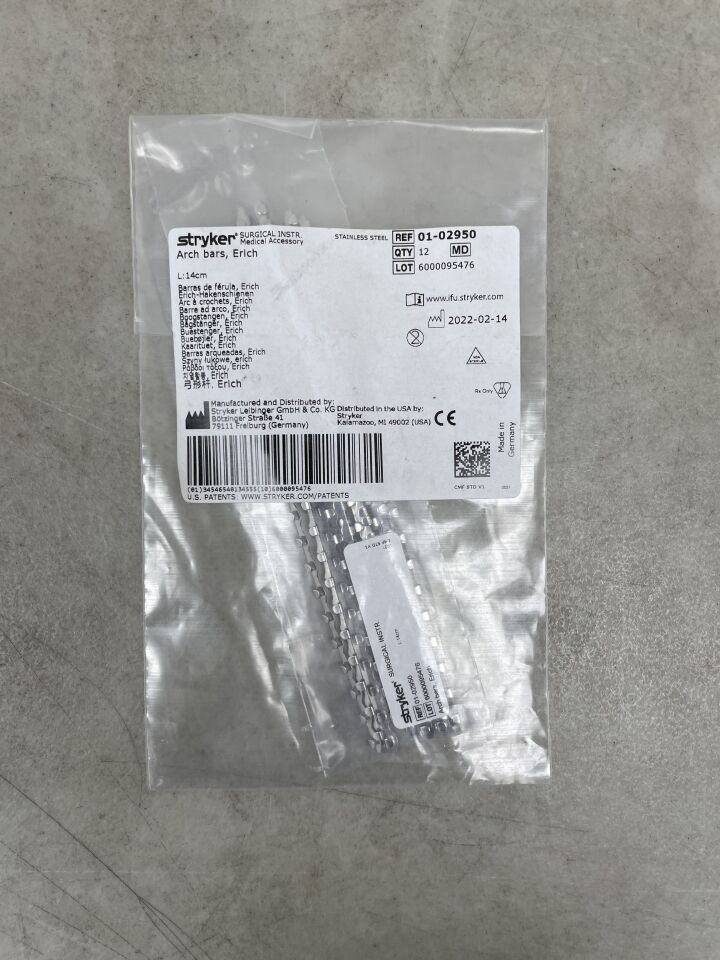01-02950 - STRYKER - BARRAS DE ARCO, Erich, 14 cm de largo, paquete de 12, ( EA ) - ( Fecha de caducidad : 2099-12-31 )