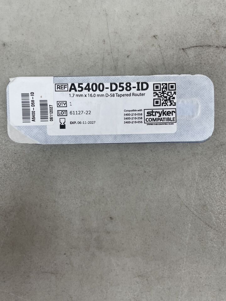 A5400-D58-ID - STRYKER - D-58 Tapered Router, 1.7 mm x 16.0 mm , ( EA ) - ( Expiry Date : 2027-06-11 )