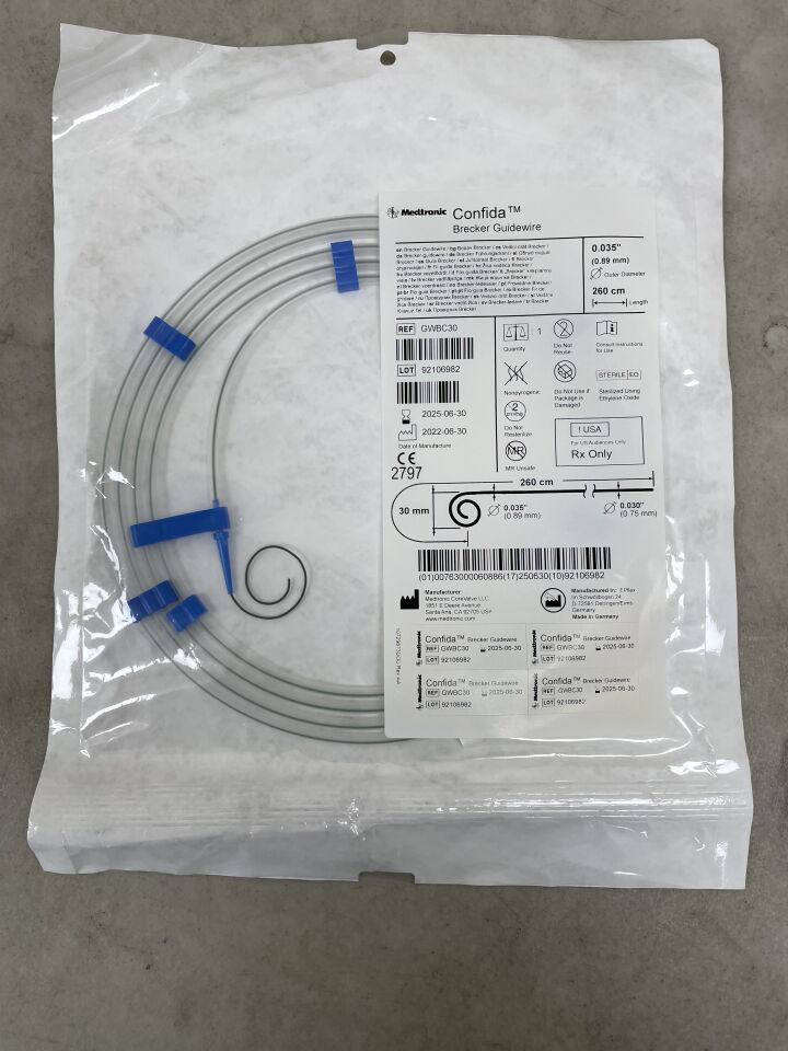 GWBC30 - MEDTRONIC - Confida Brecker Curve Guidewire 0.035" x 260cm, (EA) - ( Expiry Date: 2025-06-30 )