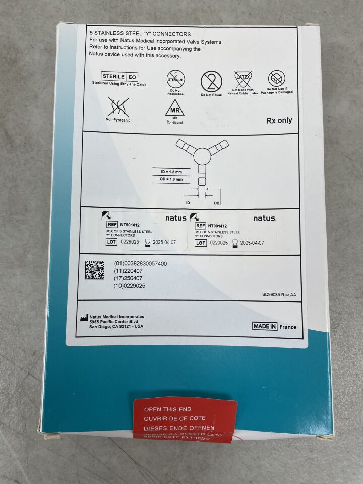 NT901412 - NATUS - Stainless Steel Y Connector, (BX/5) - ( Expiry Date: 2025-04-07 )