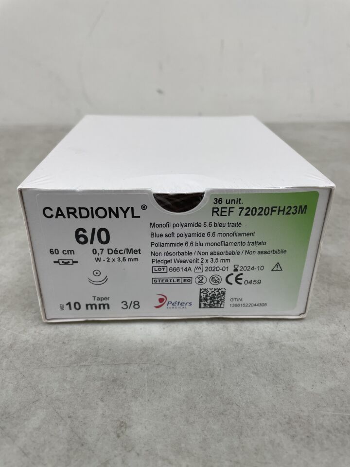 72020FH23M - PETERS SURGICAL - CARDIONYL 6/0 Monifil Polyamide Suture, (BX/36)