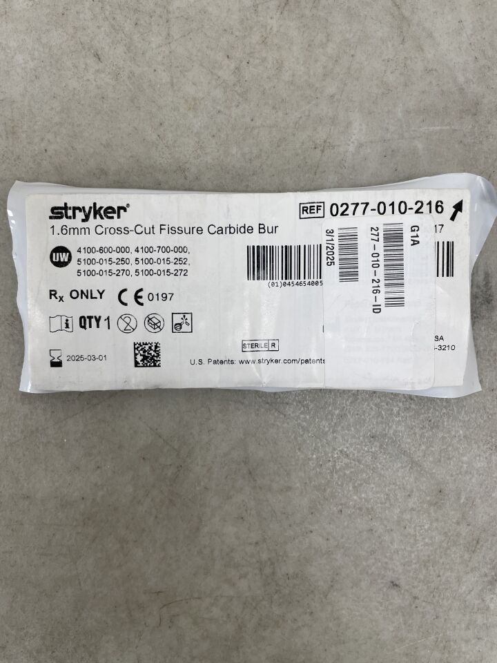 0277-010-216 - STRYKER - 1.6mm Cross-Cut Fissure Carbide Bur, (EA) - ( Expiry Date: 2025-03-01 )