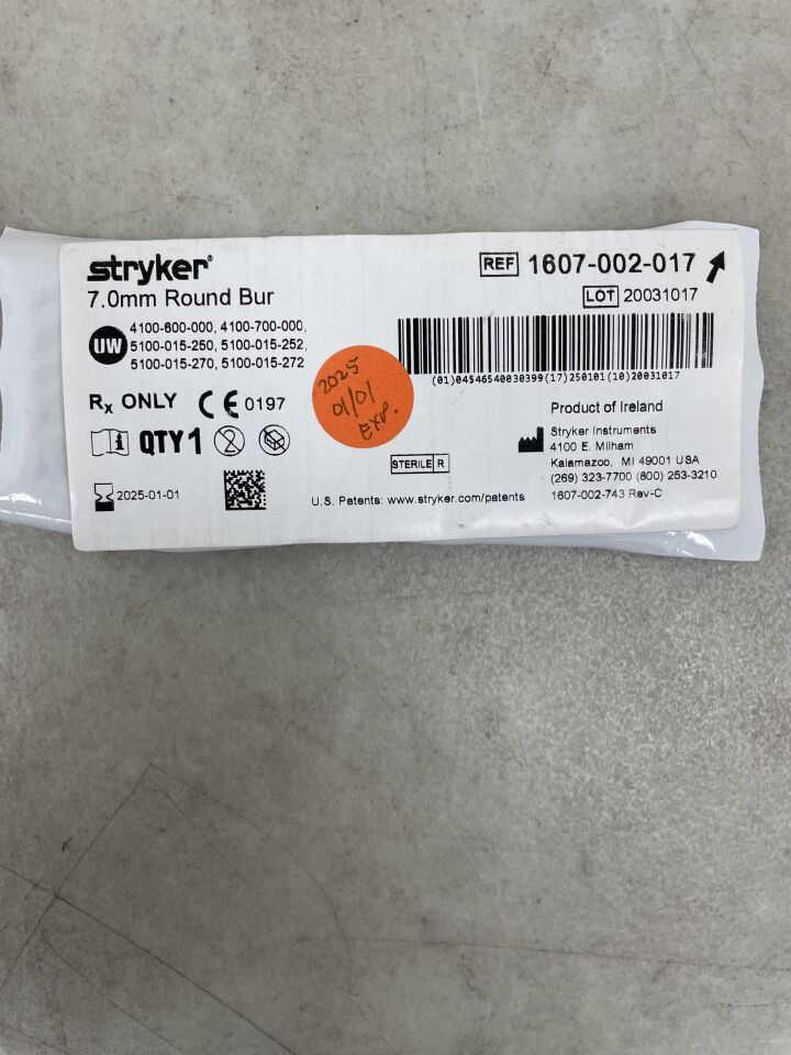 1607-002-017 - STRYKER - Round SS Bur 7.0mm, (EA) - ( Expiry Date: 2025-01-01 )