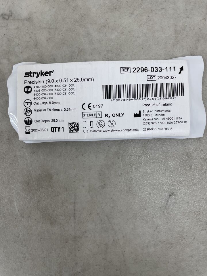2296-033-111 - STRYKER - Precision Thick Blade, 25 x 9mm, (EA) - ( Expiry Date: 2025-03-01 )