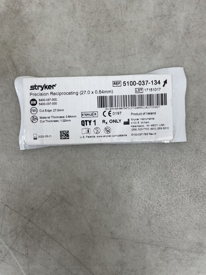 5100-037-134 - STRYKER - Precision Reciprocating Saw Blade 27mm x 0.64mm, (EA) - ( Expiry Date: 2022-05-01 )