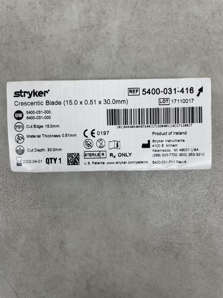 5400-031-416 - STRYKER - Crescentic Blade 15mm x 30mm, (EA) - ( Expiry Date: 2022-04-01 )
