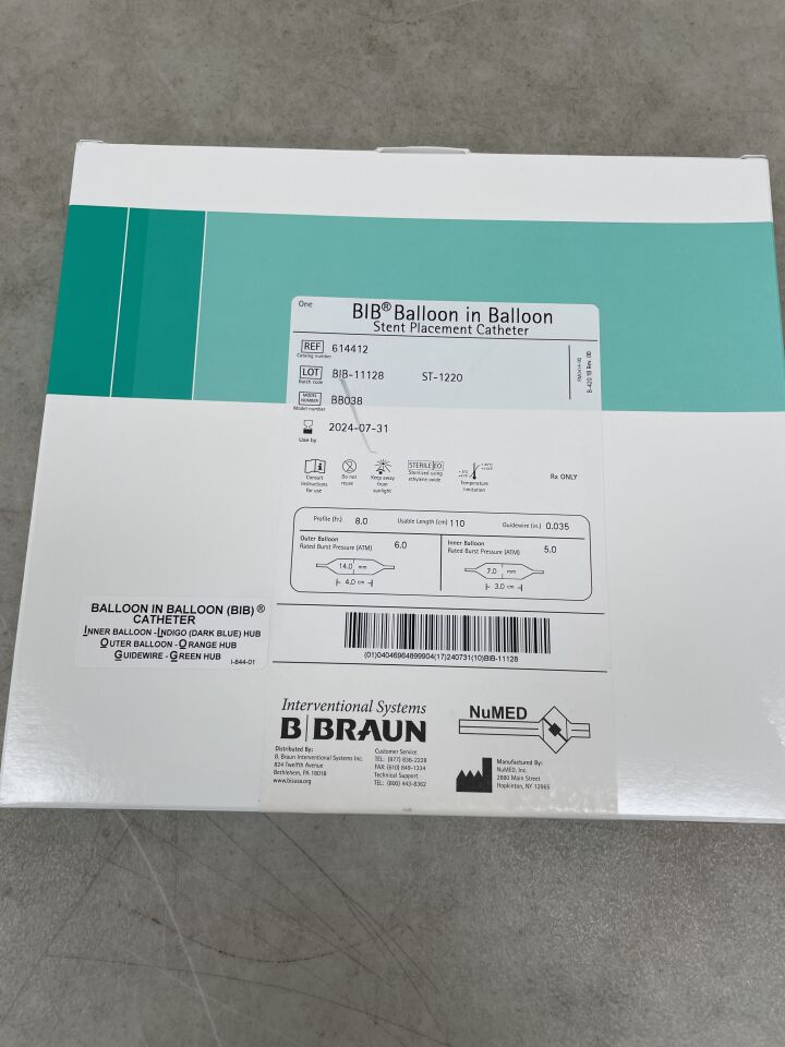 614412 - B BRAUN - BIB Balloon in Balloon Stent Placement Catheter (BB038) - 14mm x 4cm x 8Fr, (BX/1) - ( Expiry Date: 2024-07-31 )