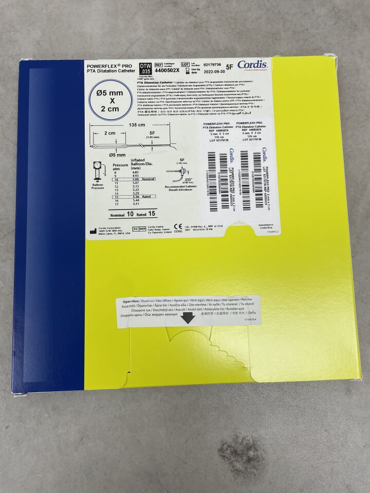 4400502X - CORDIS - POWERFLEX Pro PTA Balloon Catheter with 5mm X 2cm Over-The-Wire Balloon, 135cm, 5Fr, (BX/1) - ( Expiry Date: 2022-09-30 )