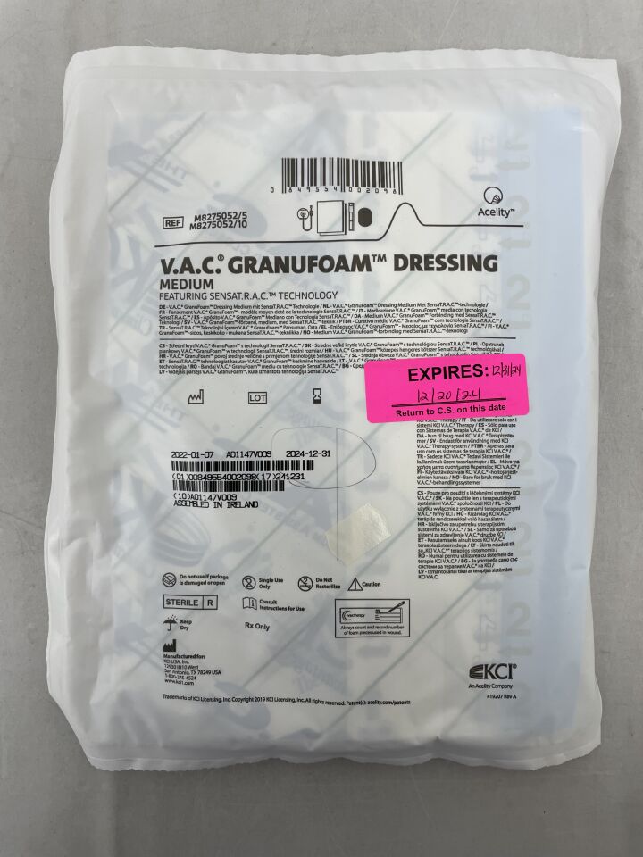 M8275052 - KCI - V.A.C. GranuFoam Medium Dressing Kit, SensaT.R.A.C, (EA) - ( Expiry Date: 2024-03-31 )