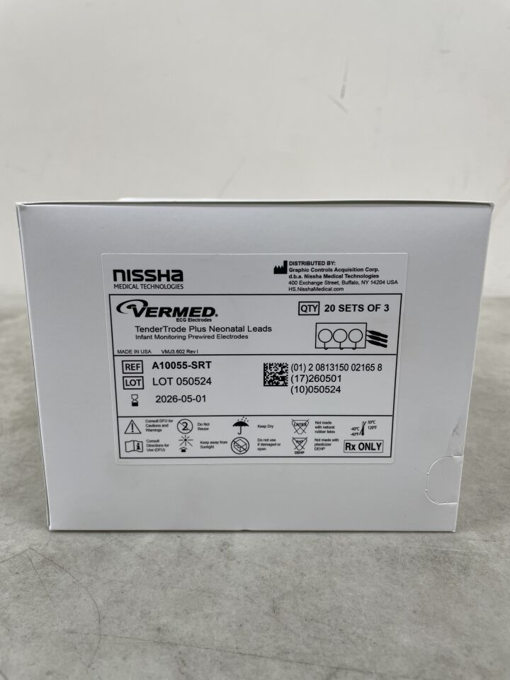 A10055-SRT - NISSHA - Electrodos precableados para monitoreo infantil TenderTrode Plus (paquete de 3), (caja de 20) - (Fecha de vencimiento: 01/05/2026)
