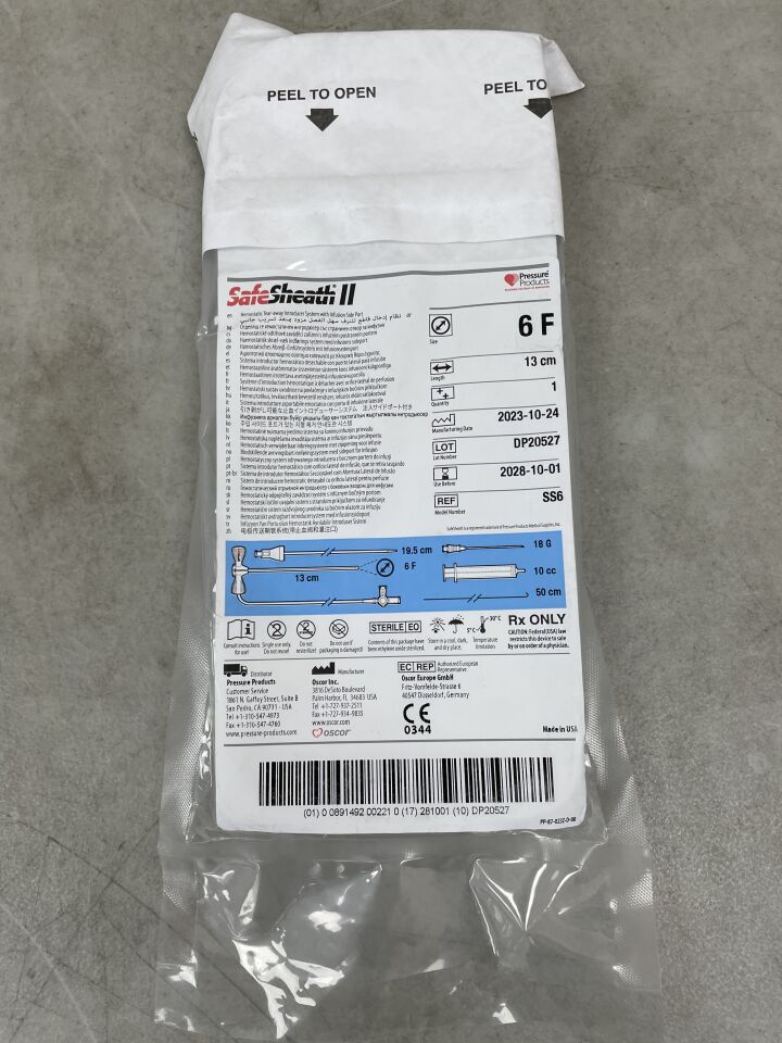 SS6 - OSCOR - SAFESHEATH II 止血撕脫式導入系統 6F 13cm,(EA)-(有效期至:2028-10-01)
