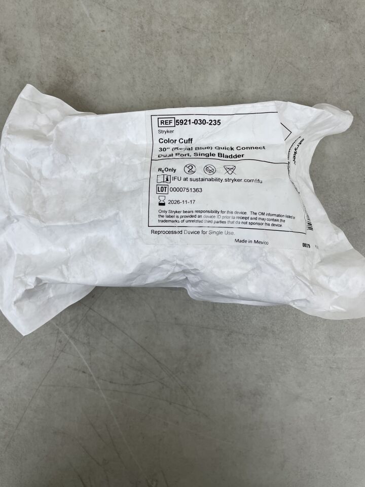 5921-030-235 - STRYKER - Color Cuff Tourniquet Single Bladder, Dual Port, Quick 30 x 4 , ( EA ) - ( Expiry Date : 2026-11-17 )