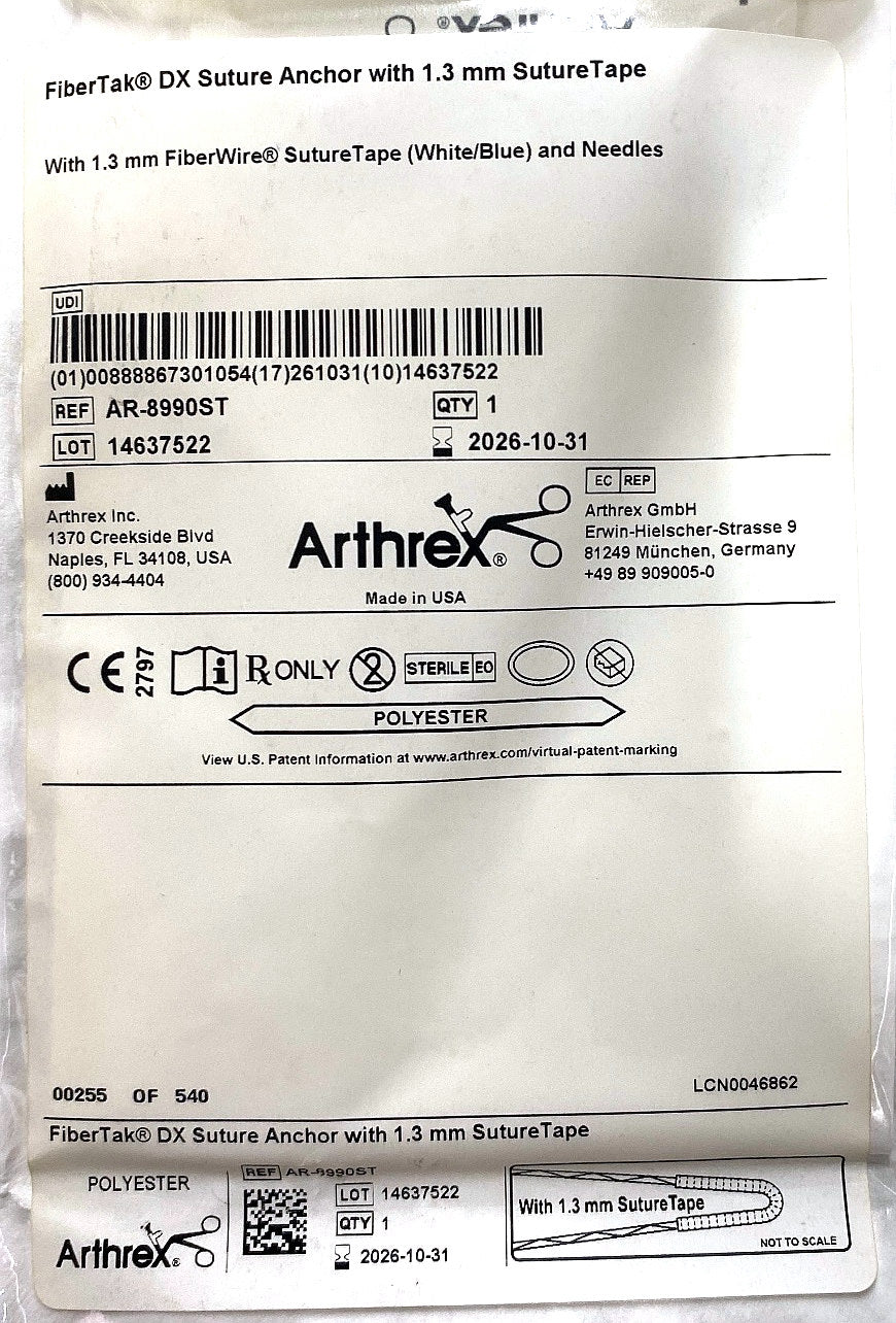 AR-8990ST - ARTHREX - DX FiberTak Suture Anchor, ST & NDLs, (EA/1)