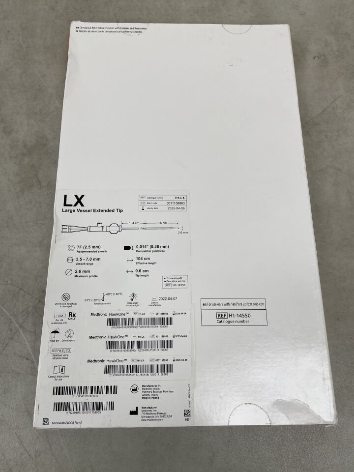 H1-LX - MEDTRONIC - ev3 HawkOne LX Extended Tip 7F Directional Atherectomy System, (BX/1) - ( Expiry Date: 2025-04-06 )