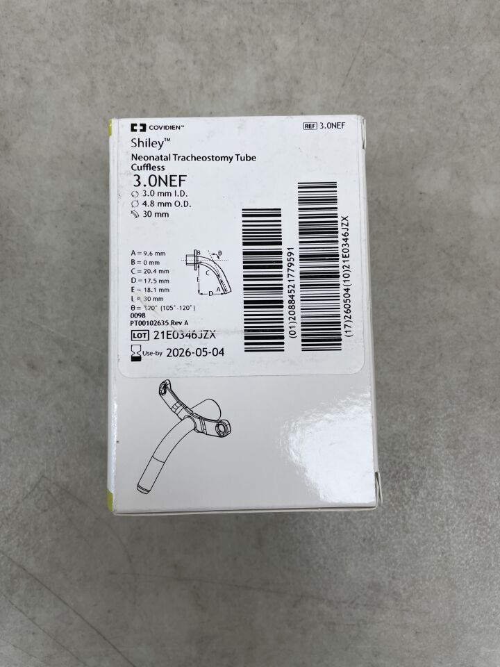 3.0NEF - COVIDIEN - Shiley 新生兒氣管切開插管,無氣囊 3.0mm,(BX/1)-(有效期限:2026-05-04)