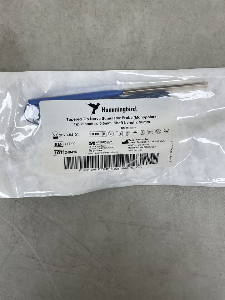 TTP90 - KIRWAN - Hummingbird MONOPOLAR NERVE STIMULATOR PROBE, TAPERED TIP, 0.5mm x 90mm, (EA) - ( Expiry Date: 2029-04-01 )
