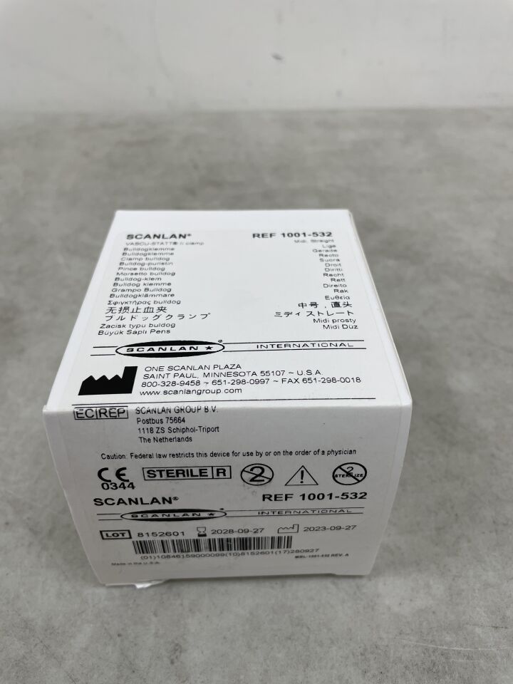 1001-532 - SCANLAN - Pinzas rectas Bulldog Vascu-Stat II, tamaño mediano (2 por paquete), (caja de 5) - (Fecha de caducidad: 27/09/2028)
