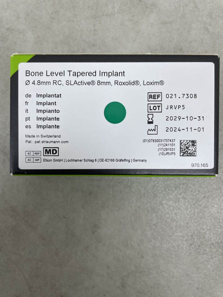 21.7308 - STRAUMANN - bone level tapered implant, 4.8mm rc, slactive 8mm, roxolid, loxim , ( BX/1 ) - ( Expiry Date : 2029-10-31 )