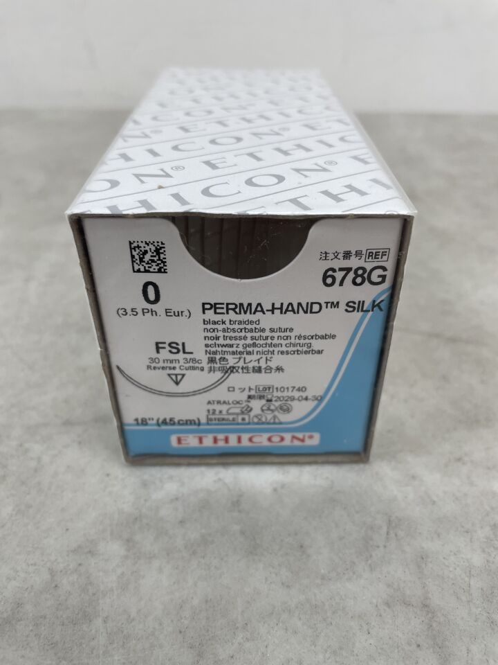 678G - ETHICON - Perma-Hand 不可吸收編織絲線,0 號,18 英吋長,FSL 針,(盒/12)-(有效期至:2029-04-30)