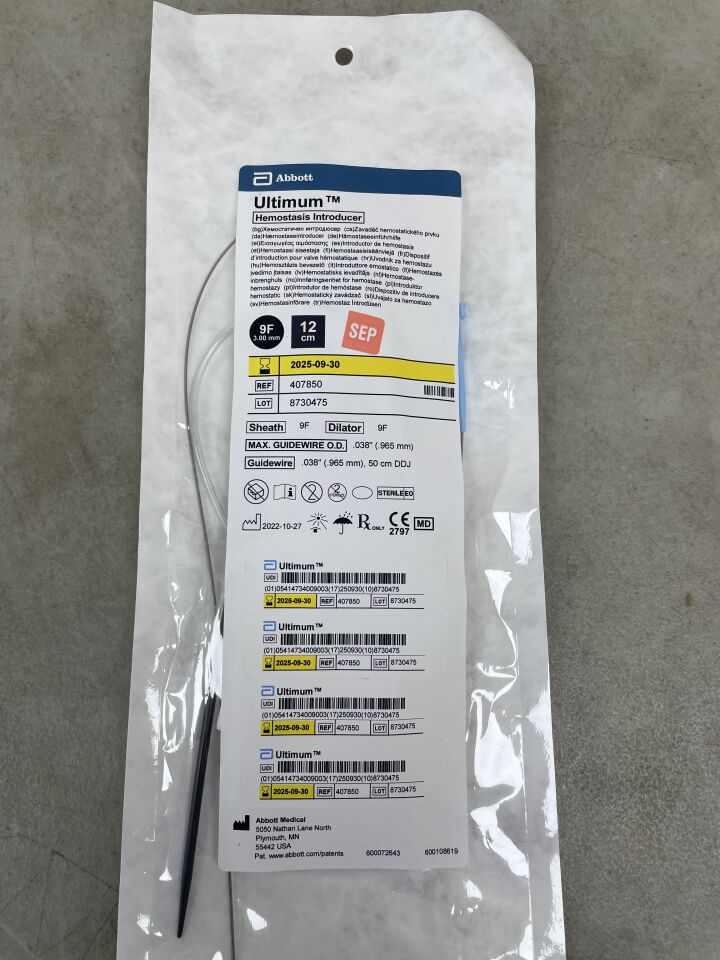 407850 - ABBOTT - Ultimum Hemostasis Introducer - 9Fr x 12cm, (EA)