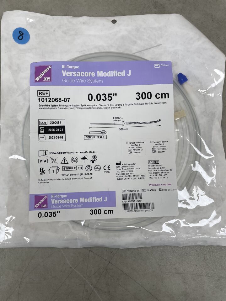 1012068-07 - ABBOTT - Hi-Torque Versacore Modified J Workhorse Peripheral Guidewire, 0.035 in. dia. x 300 cm Length, (EA) - ( Expiry Date: 2025-08-31 )