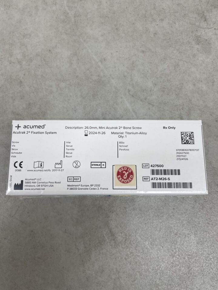 AT2-M26-S - ACUMED - Acutrak 2 Mini Headless Compression Bone Screw, 26mm, (BX/1) - ( Expiry Date: 2024-11-26 )