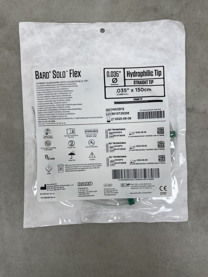 HW35FS - BARD - Solo Flex Hybrid Guidewire, Hydrophilic 0.035" x 150cm, Straight, (EA) - ( Expiry Date: 2025-08-08 )