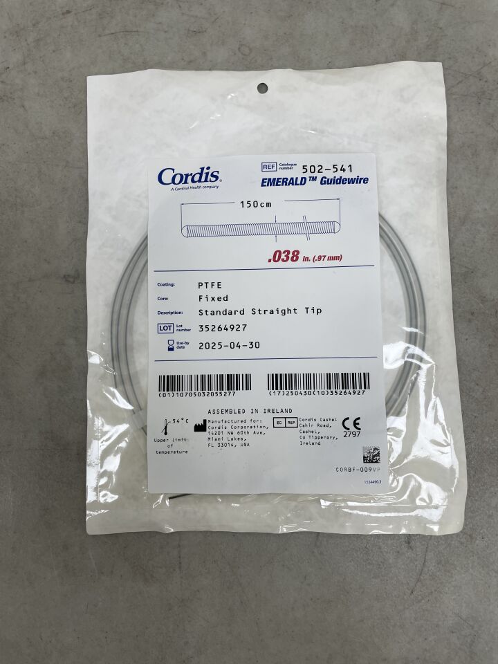 502-541 - CORDIS - Emerald Fixed-Core Guidewire, 0.038 in. dia. x 150 cm Length, (EA) - ( Expiry Date: 2025-04-30 )