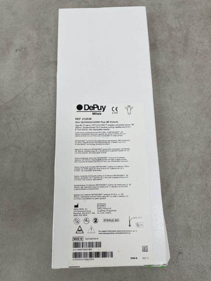 212038 - DEPUY - Mini QuickAnchor Plus Ti/Nitinol Suture Anchor with Orthocord Ti/Nitinol Suture, (BX/1) - ( Expiry Date: 2025-05-31 )