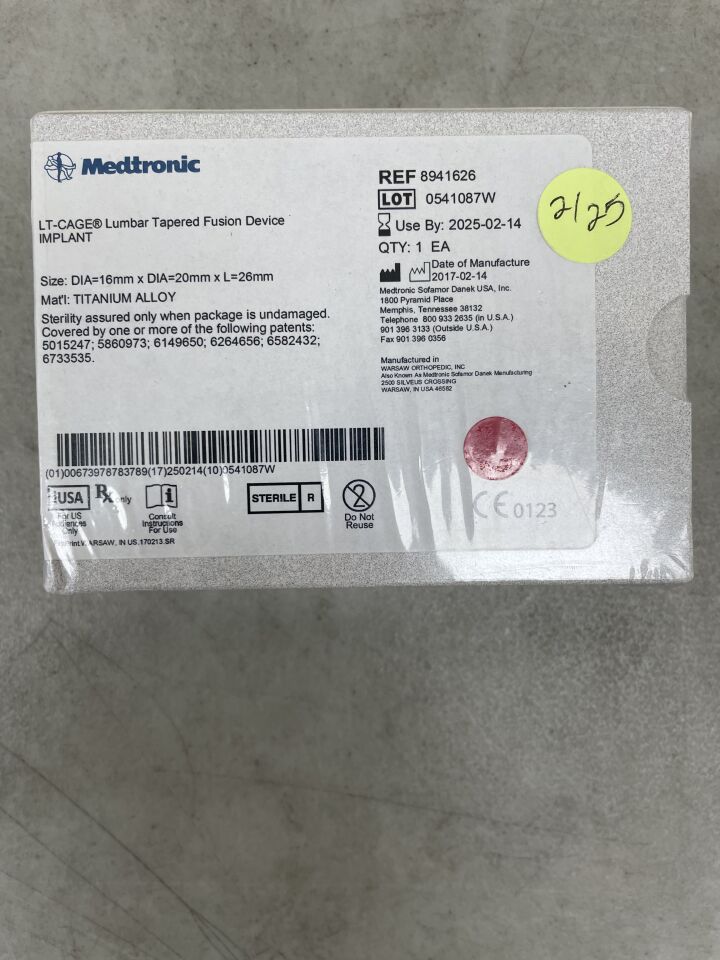 8941626 - MEDTRONIC - InFUSETM Bone Graft/LT-CAGETM Lumbar Tapered Fusion Device, Medium, 16 x 26mm, (BX/1) - ( Expiry Date: 2025-02-14 )
