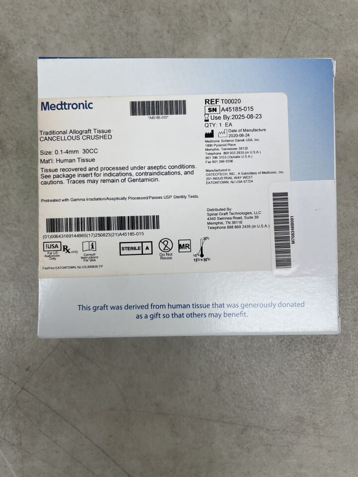 T00020 - MEDTRONIC - Traditional Allograft Tissue, ILIUM TRICORTICAL BLOCK, (BX/1) - ( Expiry Date: 2025-08-23 )