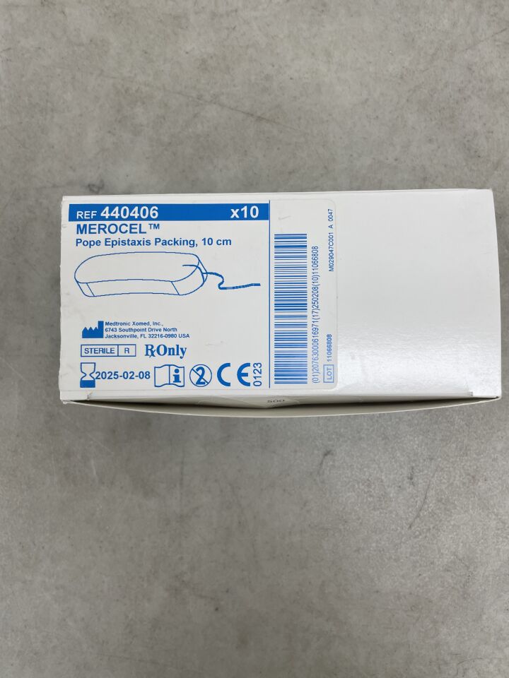 440406 - MEDTRONIC - merocel pope epistaxis packing w/string 10cm x 1.5cm x 2.5cm, (BX/10) - ( Expiry Date: 2025-02-08 )