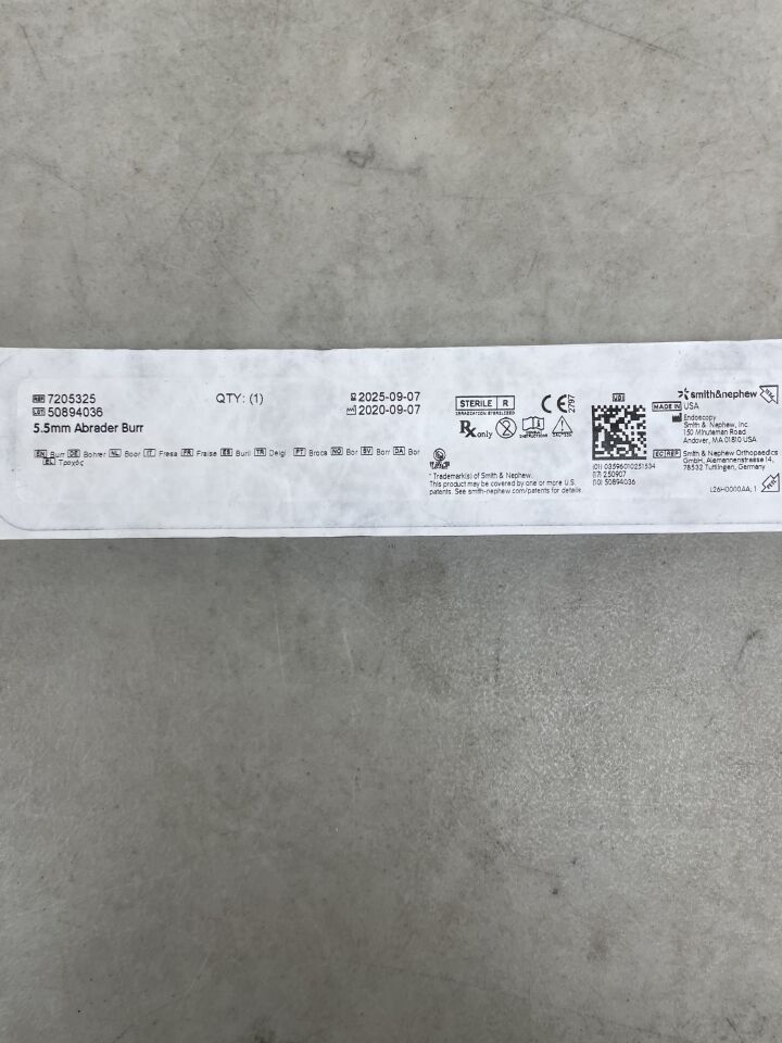 7205325 - SMITH & NEPHEW - Dyonics 5.5mm Abrader Burr, (EA) - ( Expiry Date: 2025-09-07 )