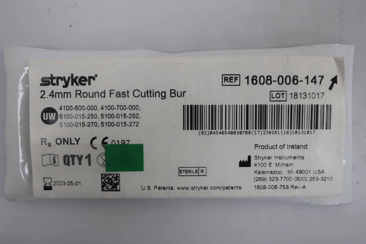1608-006-147 - STRYKER - Round Stainless Steel Fast Cutting Burr, 2.3 mm Head Diame, (EA) - ( Expiry Date: 2024-04-01 )