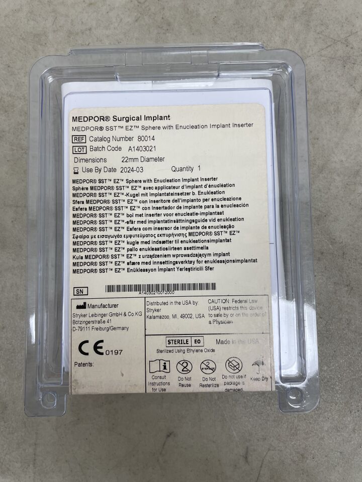 80014 - STRYKER - Medpor Smooth Surface Tunnel (SST-EZ) Sphere 22mm, () - ( Expiry Date: 2024-03-01 )