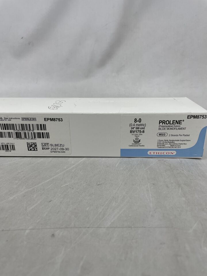 EPM8753 - ETHICON - Prolene 不可吸收單絲聚丙烯縫合線,8-0 號,(盒/12)-(有效期至:2027-09-30)