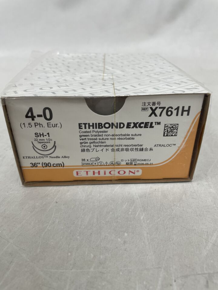 X761H - ETHICON - ETHIBOND EXCEL Polyester Suture, Taper Point, Non-Absorbable Green 36" = 90cm, Size: 4-0 , ( BX/36 ) - ( Expiry Date : 2026-05-31 )