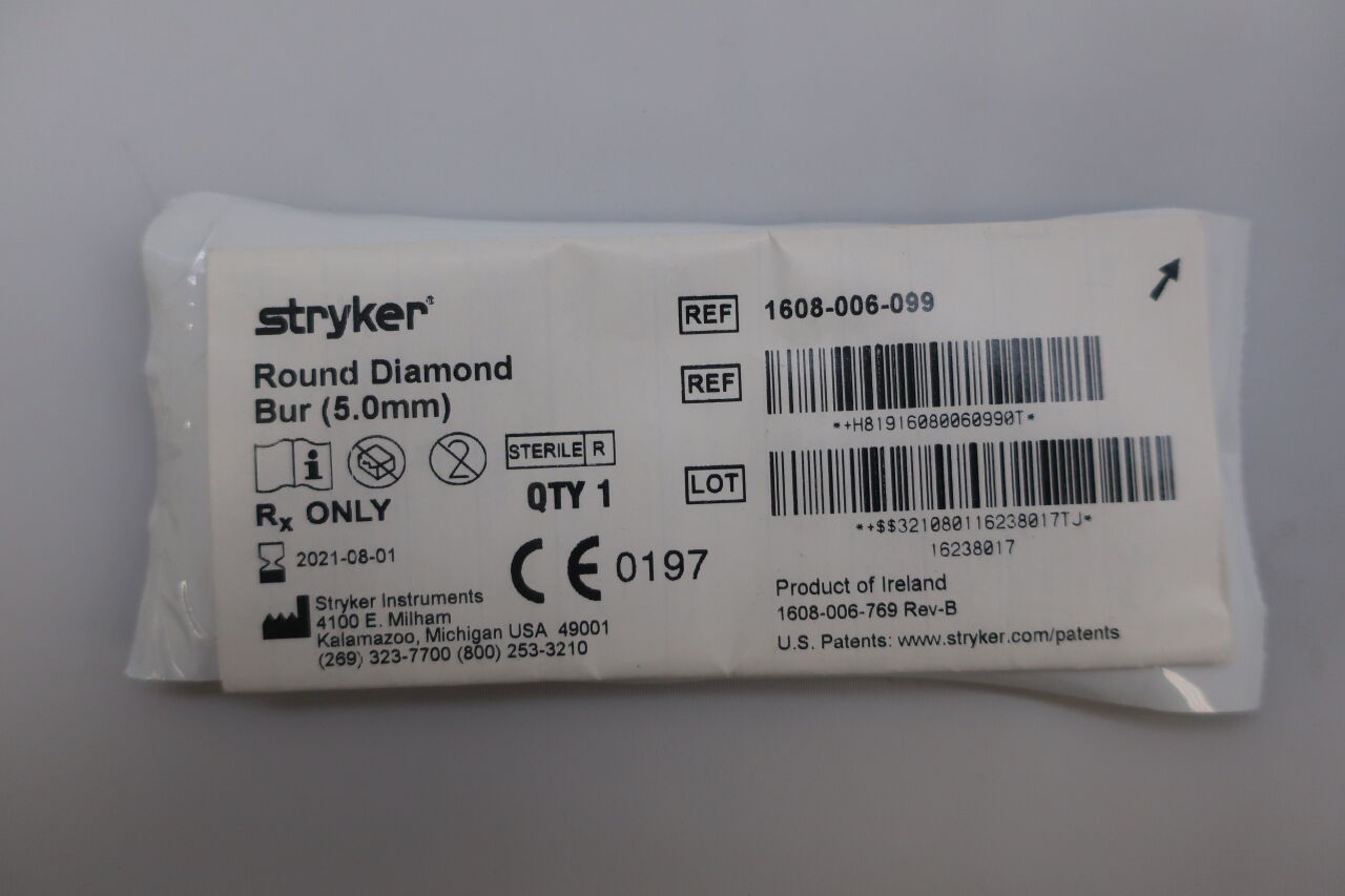 1608-006-099 - STRYKER - Round Diamond Burr, 5 mm Head Diameter, (EA) - ( Expiry Date: 2024-07-01 )