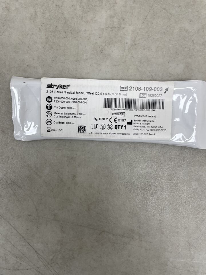 2108-109-003 - STRYKER - Sagittal Blade, Offset 20.0mm x 80.0mm x 0.89mm, (EA) - ( Expiry Date: 2024-10-01 )