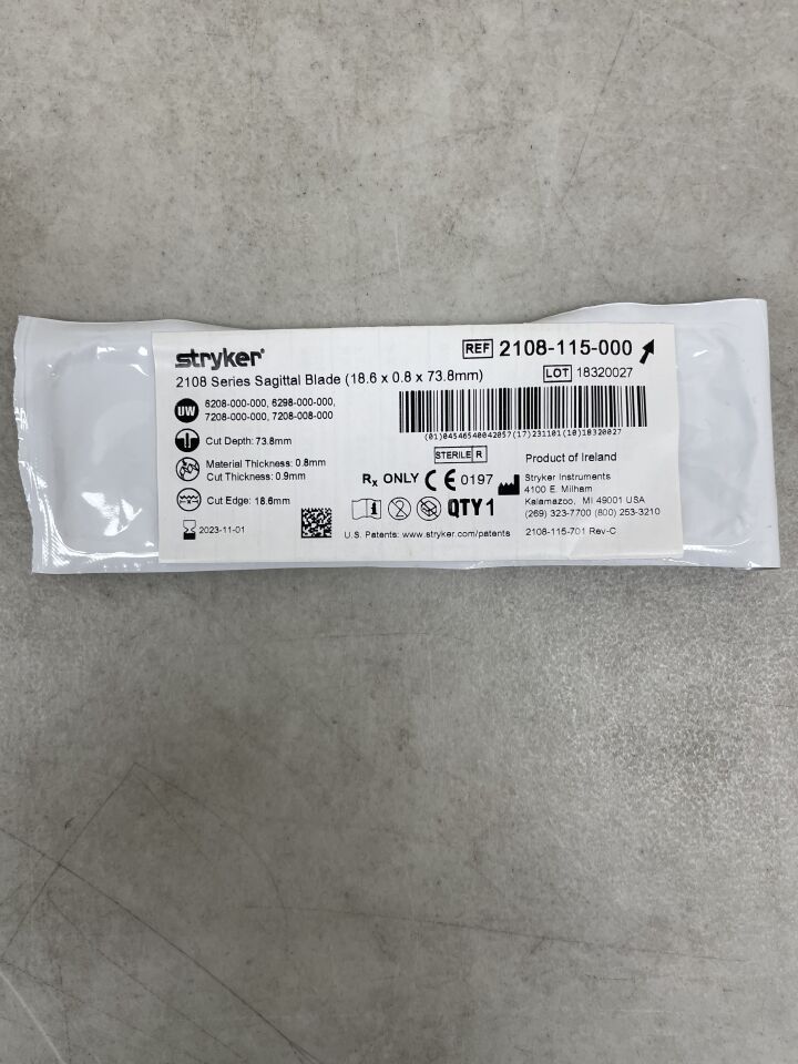 2108-115-000 - STRYKER - Sagittal Blade 18.6mm x 0.80mm x 73.8mm, (EA) - ( Expiry Date: 2023-11-01 )