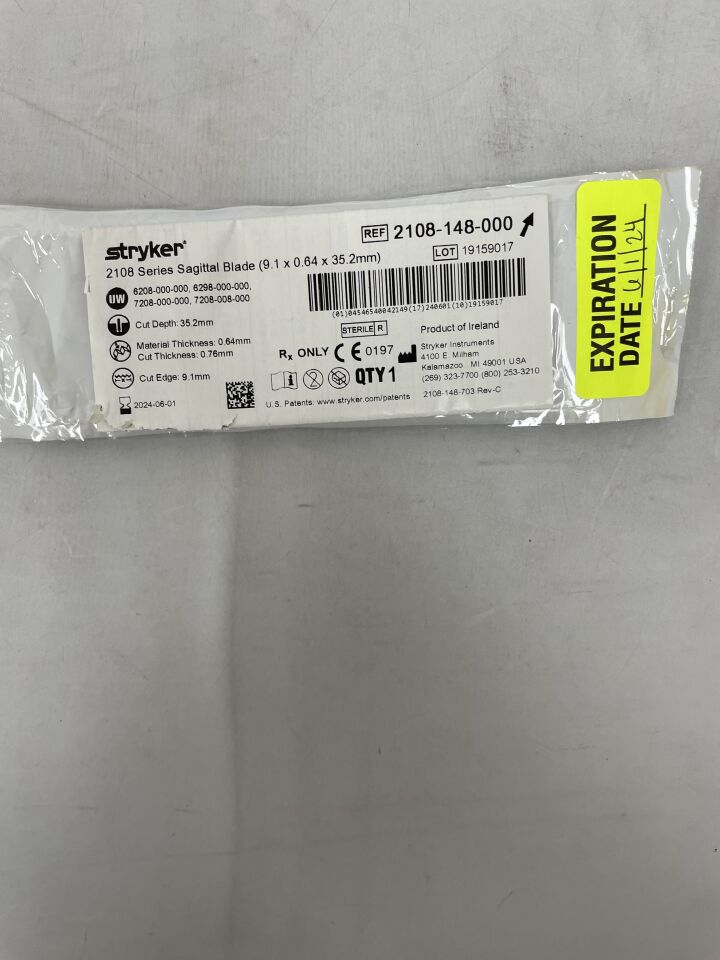 2108-148-000 - STRYKER - Sagittal Blade: Narrow, Thin, Short, (EA) - ( Expiry Date: 2024-07-01 )