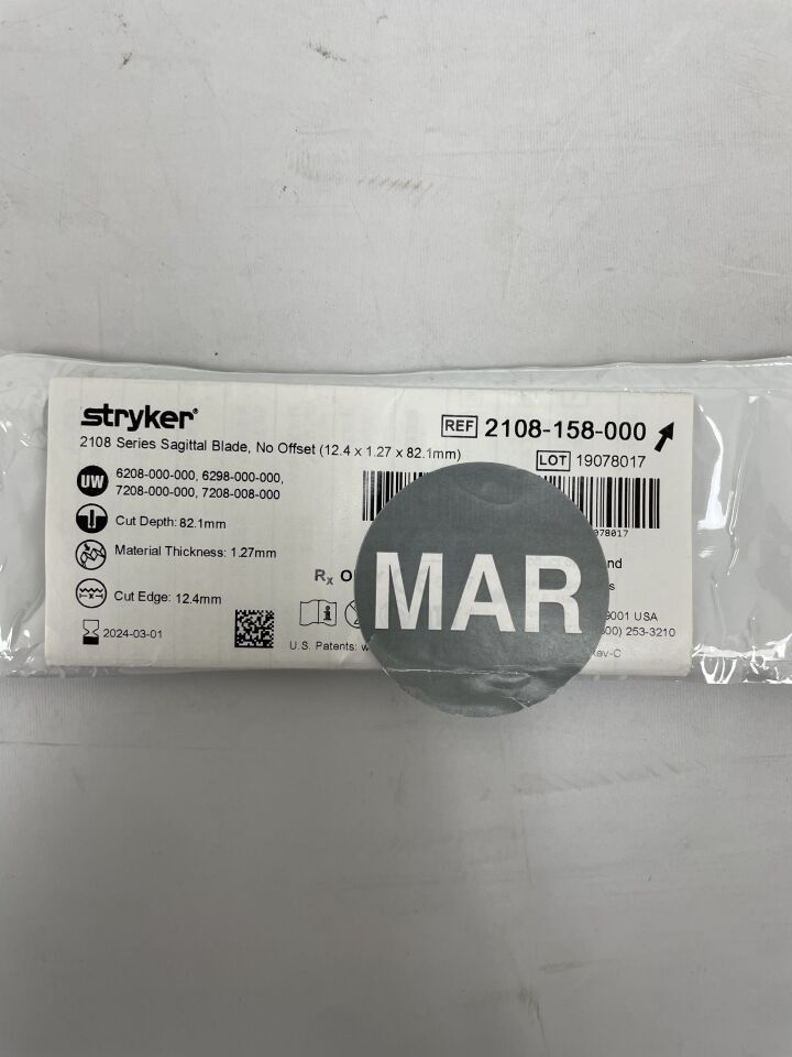 2108-158-000 - STRYKER - Sagittal Blade, No Offset 12.4mm x 82.1mm x 1.27mm, (EA) - ( Expiry Date: 2024-09-01 )