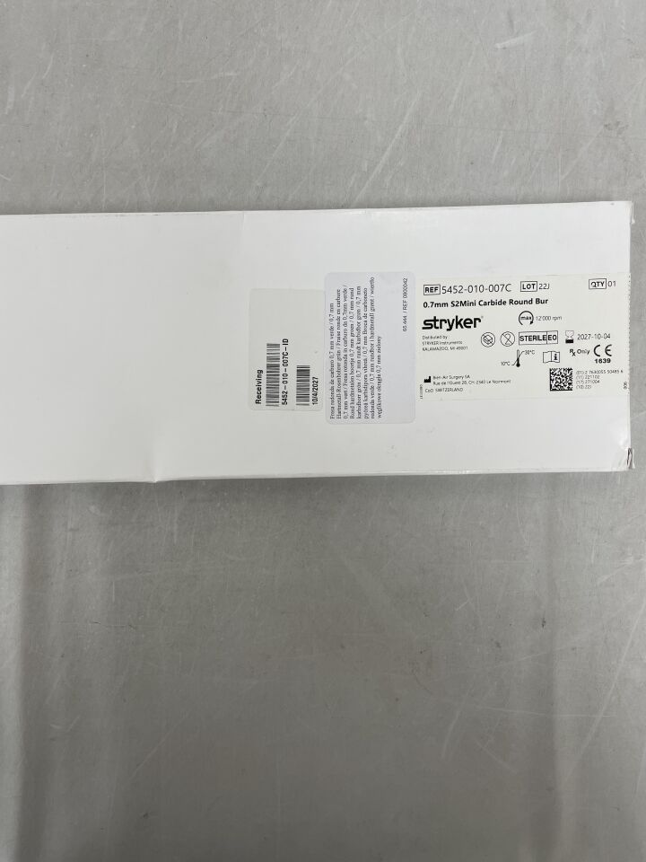5452-010-007C - STRYKER - S2 Mini Carbide Round Bur 1mm x 0.7mm , ( BX/1 ) - ( Expiry Date : 2027-10-04 )