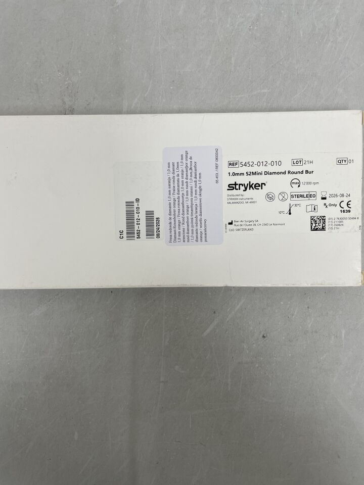 5452-012-010 - STRYKER - S2 Mini Diamond Round Bur 1mm x 1.0mm , ( BX/1 ) - ( Expiry Date : 2026-08-24 )