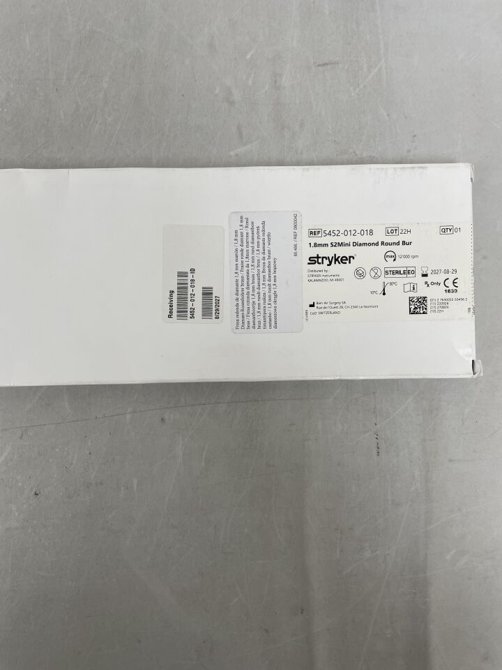 5452-012-018 - STRYKER - S2 Mini Diamond Round Bur 1mm x 1.8mm , ( BX/1 ) - ( Expiry Date : 2027-08-29 )