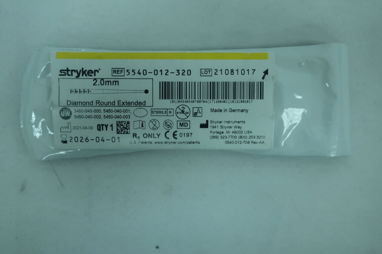 5540-012-320 - STRYKER - S2 Diamond Round Bur, Extended 2.0mm, (EA) - ( Expiry Date: 2024-08-01 )