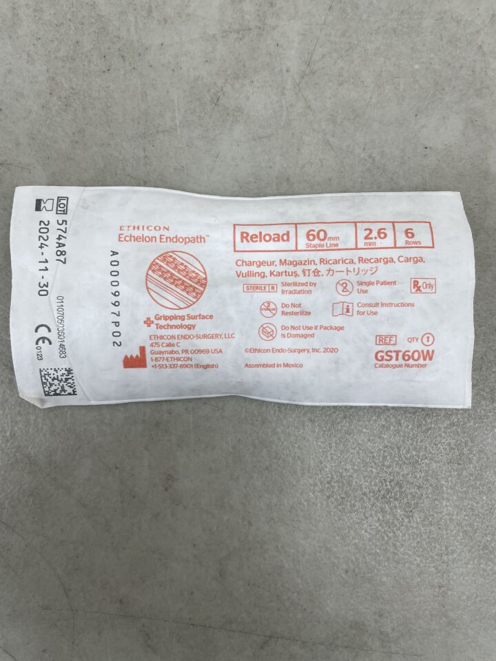 GST60W - ETHICON - Echelon Endopath Stapler Reload with Gripping Surface Technology, White, 2.6 Open x 1 mm Closed Height, () - ( Expiry Date: 2024-11-30 )