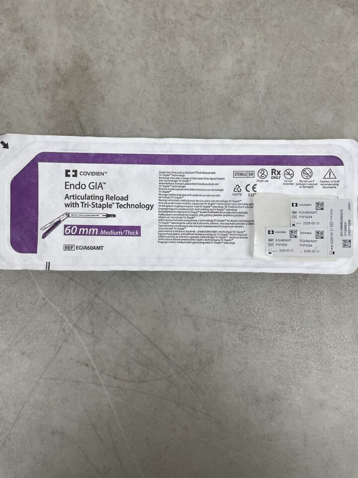EGIA60AMT - COVIDIEN - Endo GIA 標準尖端中/厚組織可調式吻合器替換裝,紫色,60 毫米尺寸,(EA)-(有效期至:2028-05-31)